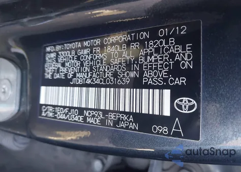 2012 Toyota Yaris from USA, damaged, VIN JTDBT4K34CL031639